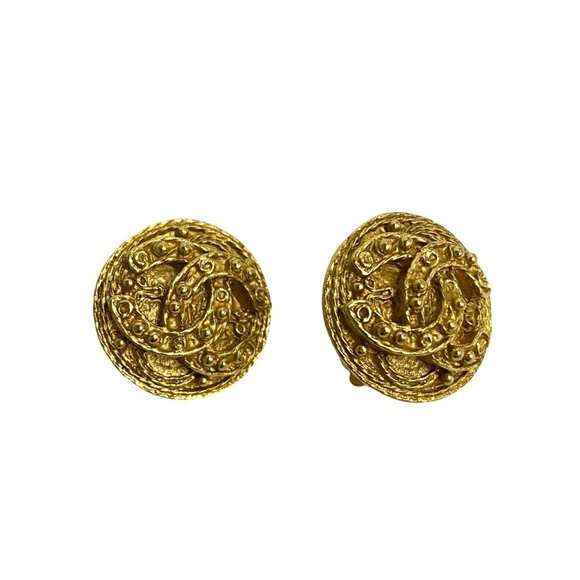 CHANEL Vintage Gold Logo Earrings - Picture 1 of 5